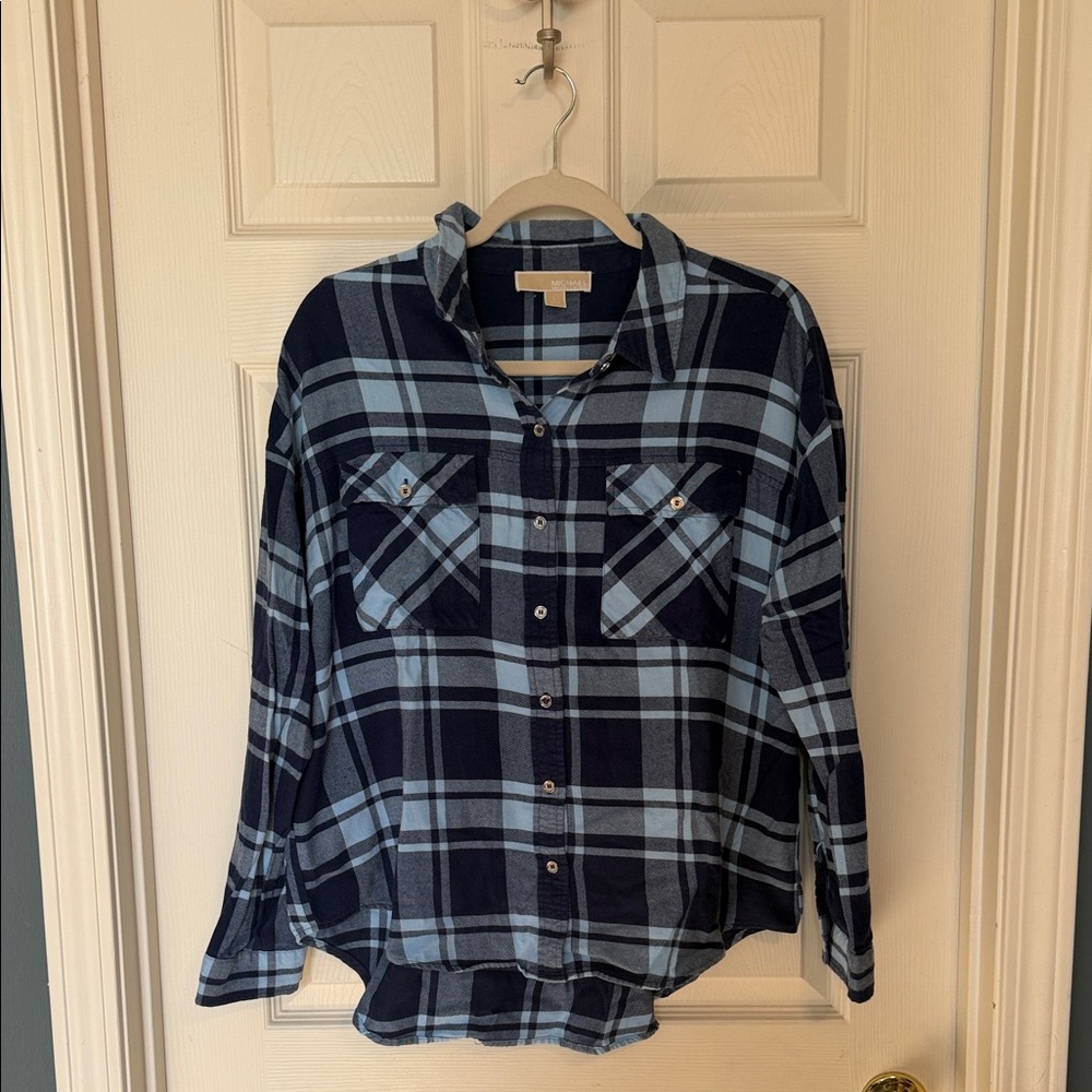 Michael Kors Navy and Light Blue Plaid Shirt